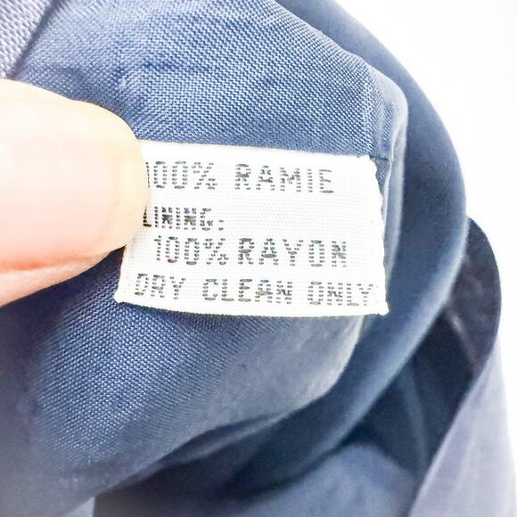 Oleg Cassini Blue Midi Pencil Skirt Button Front 100% Ramie Lined Size 8 - Picture 4 of 6